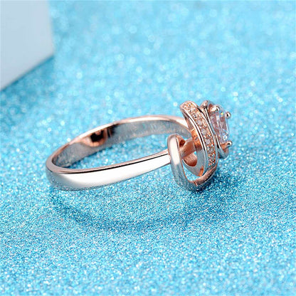 Clear Crystal & Cubic Zirconia Heart Rose Blossom Ring-1