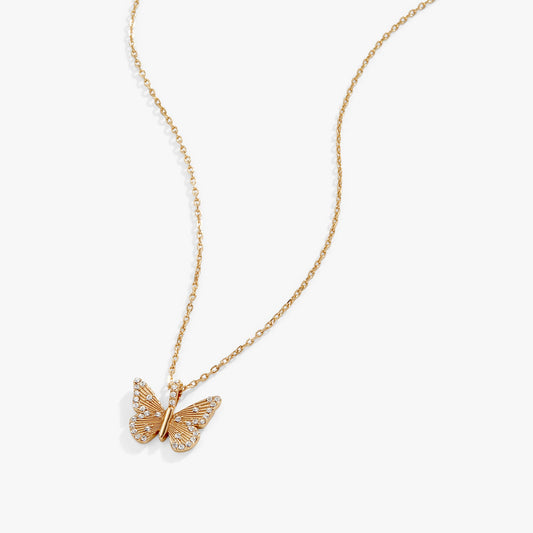 Butterfly + Crystal Necklace, Adjustable