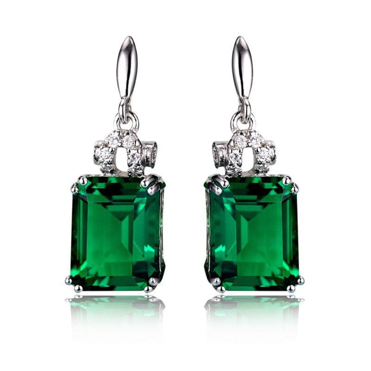 Green Crystal & Cubic Zirconia Princess-Cut Drop Earrings