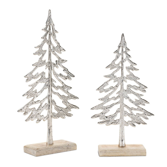 Melrose International Metal Tree with Wood Base (Set of 2)