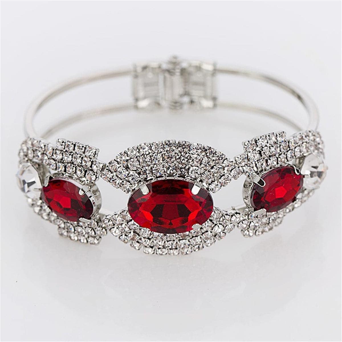 Red & Silvertone Oval Bangle