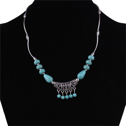 Turquoise & Silvertone Tassel Necklace