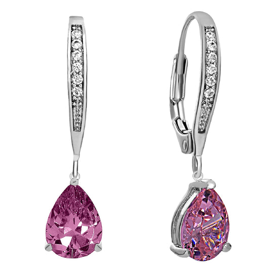 Sterling Silver Cubic Zirconia Pear-shape Dangling Earrings