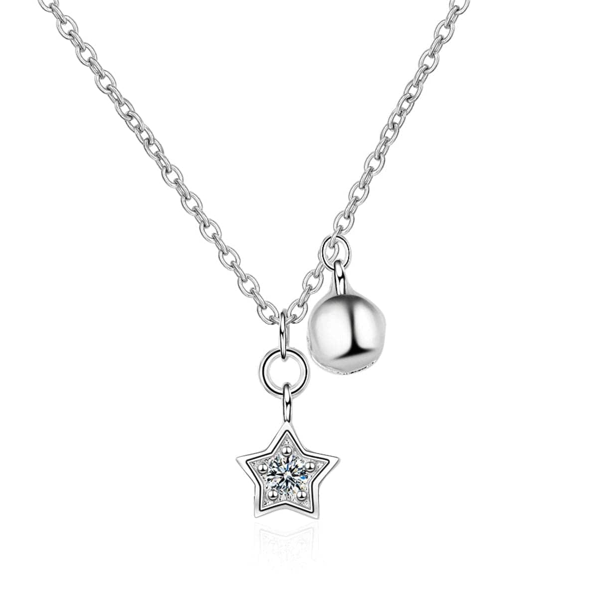 Cubic Zirconia & Silvertone Star & Bead Pendant Necklace