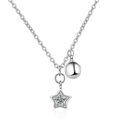 Cubic Zirconia & Silvertone Star & Bead Pendant Necklace