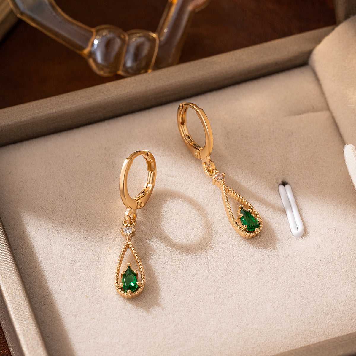 Emerald Crystal & Cubic Zirconia Goldtone Open Drop Huggie Earrings