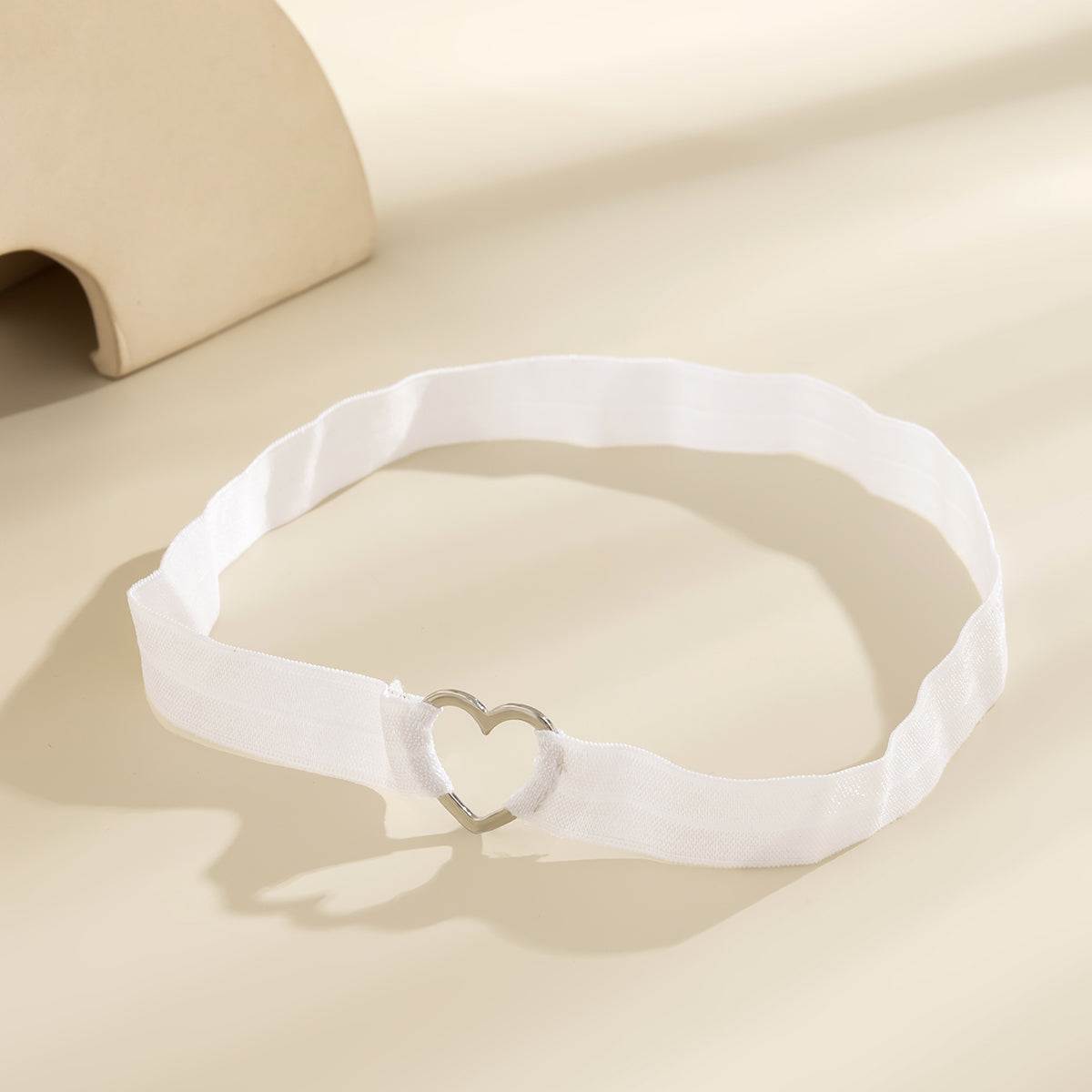 White Nylon & Silvertone Heart Garter