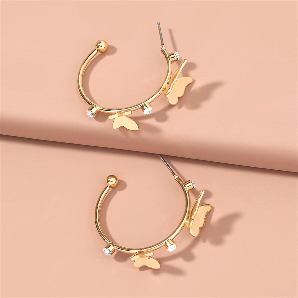 Cubic Zirconia & Goldtone Butterfly-Accent Hoop Earrings