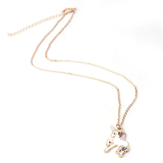 White Enamel & Goldtone Unicorn Pendant Necklace