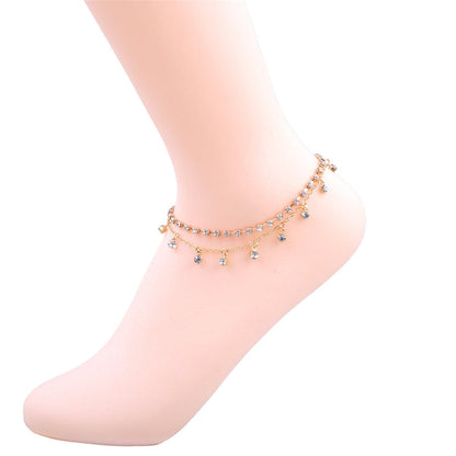Goldtone & White Cubic Zirconia Anklet