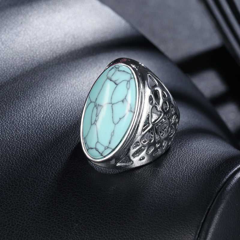 Turquoise & Silvertone Oval-Cut Ring