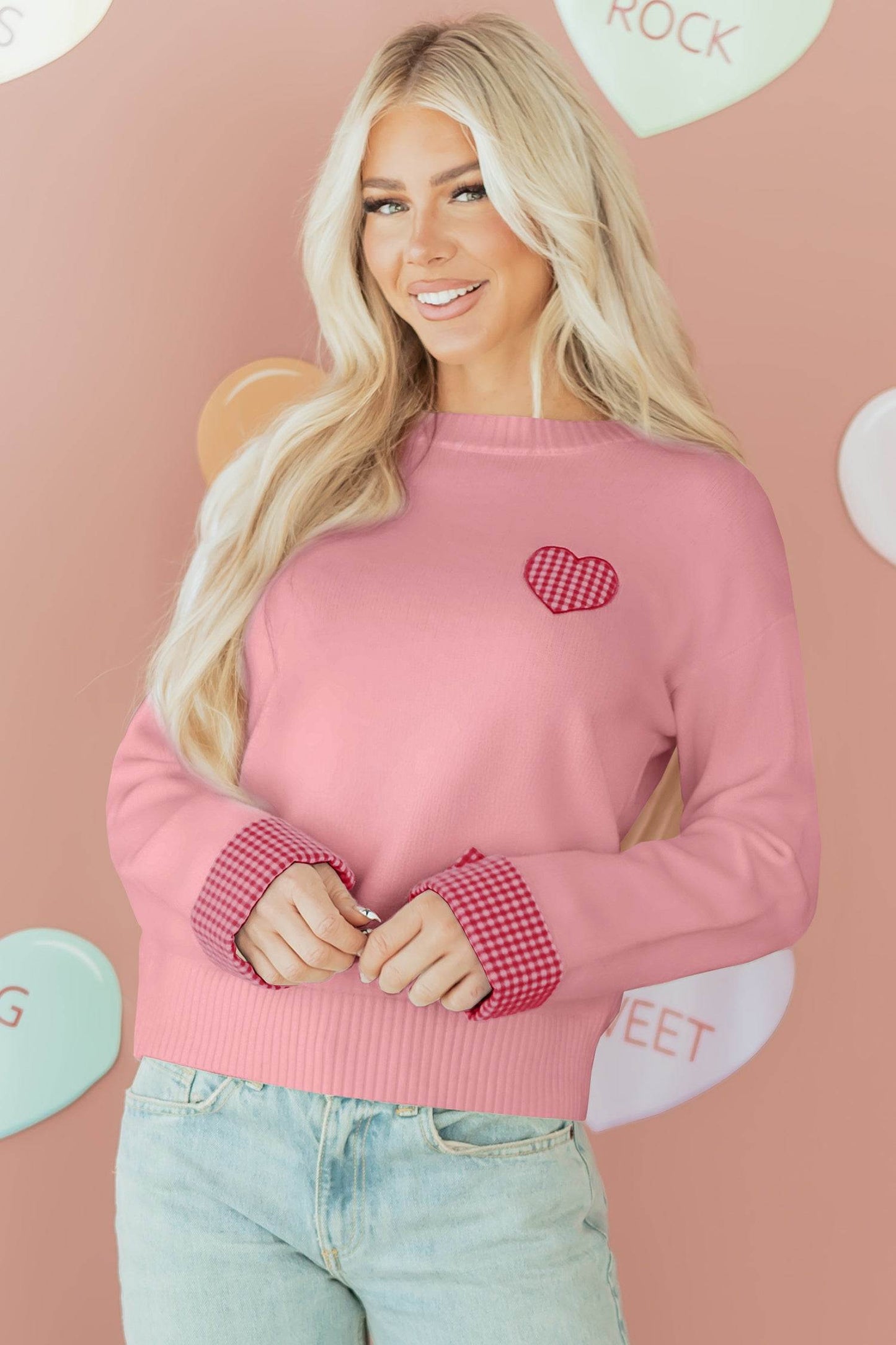 Goldie Cuffed Drop Shoulder Sweater - Light Pink / L - 12/14