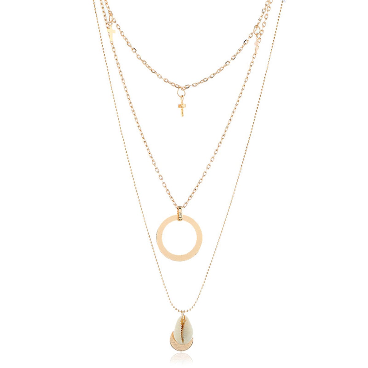 Shell & Goldtone Cross Pendant Layered Necklace