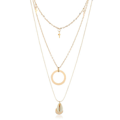 Shell & Goldtone Cross Pendant Layered Necklace