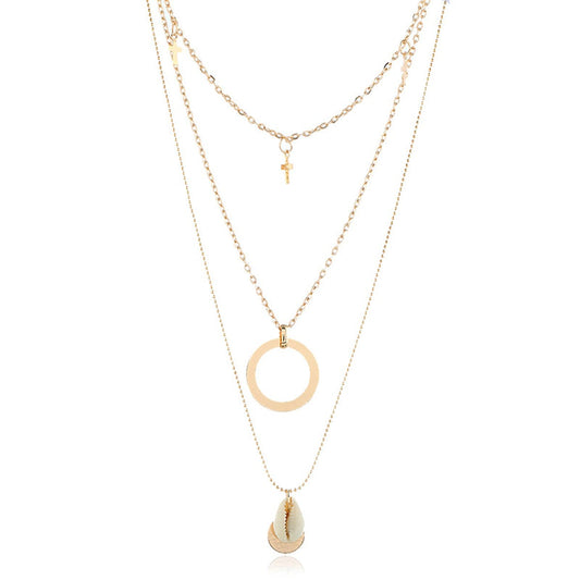 Shell & Goldtone Cross Pendant Layered Necklace