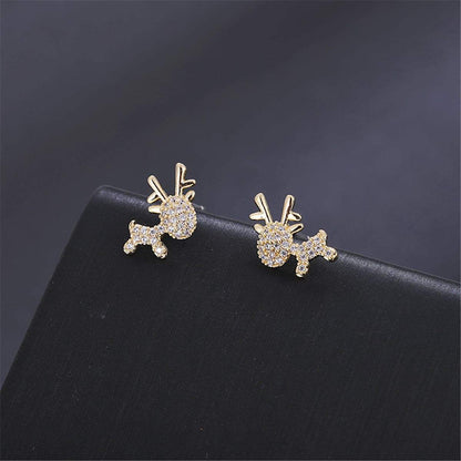 Cubic Zirconia & Goldtone Reindeer Stud Earrings-2