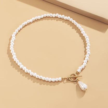 Pearl & Goldtone Drop Toggle Pendant Necklace