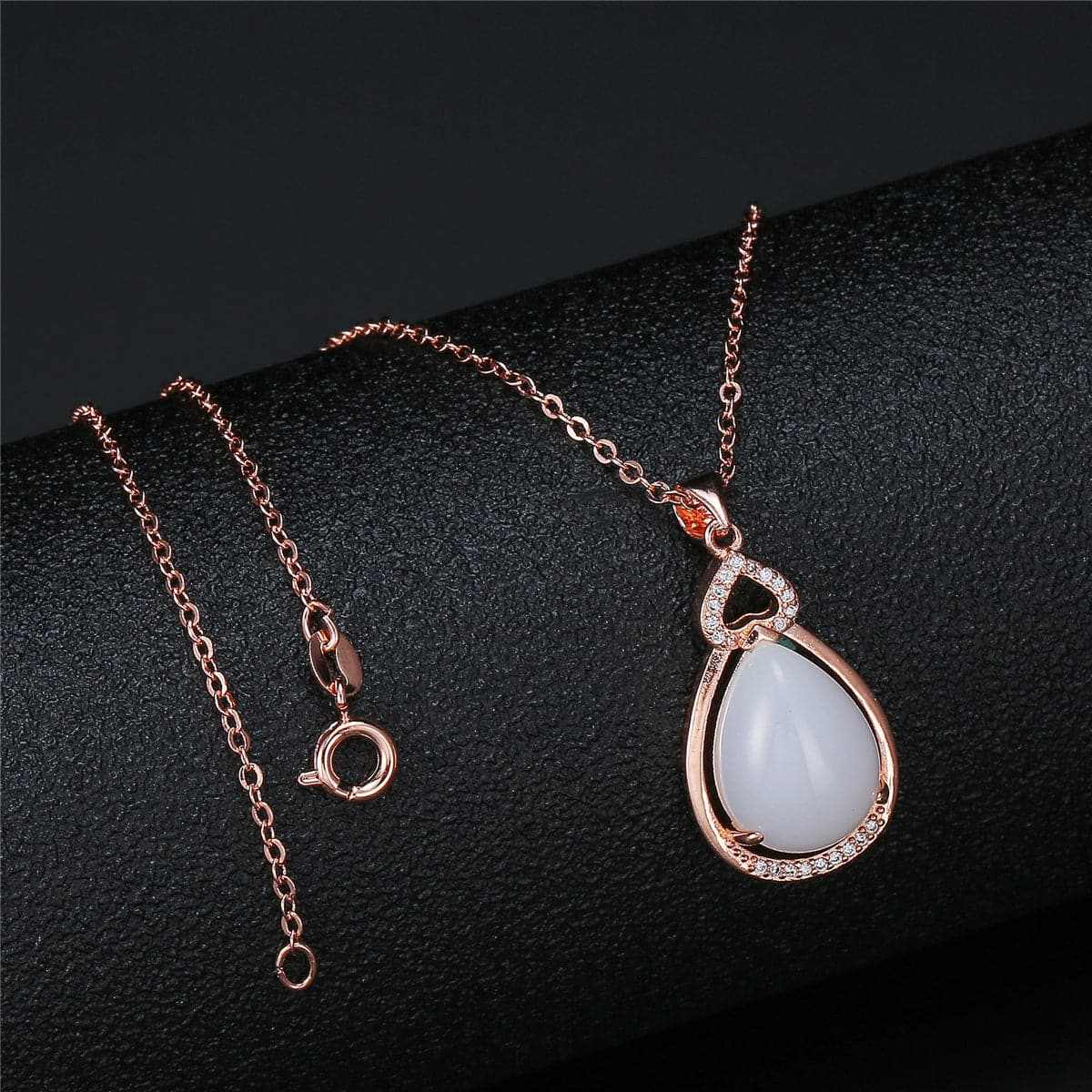White Jade & Cubic Zirconia Pear Cut Pendant Necklace