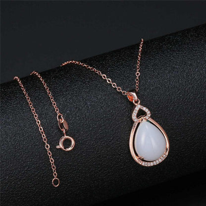 White Jade & Cubic Zirconia Pear Cut Pendant Necklace