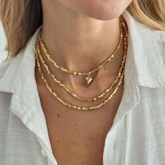 Goldtone Bead Chain Small Heart Pendant Toggle Necklace