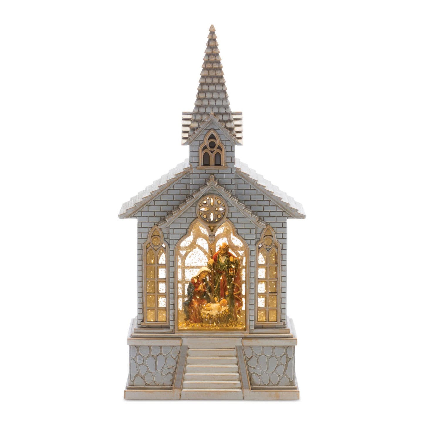 Melrose International LED Snow Globe Church with Nativity 8.25"H