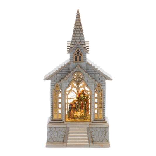 Melrose International LED Snow Globe Church with Nativity 8.25"H