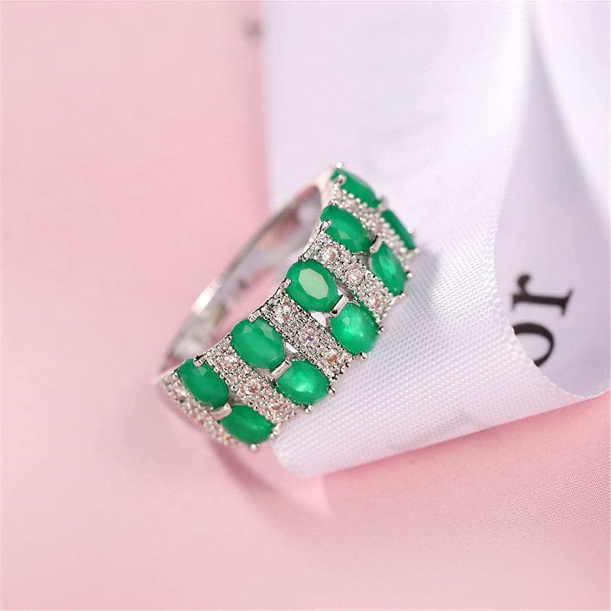 Green Crystal & Cubic Zirconia Oval-Cut Ring-11