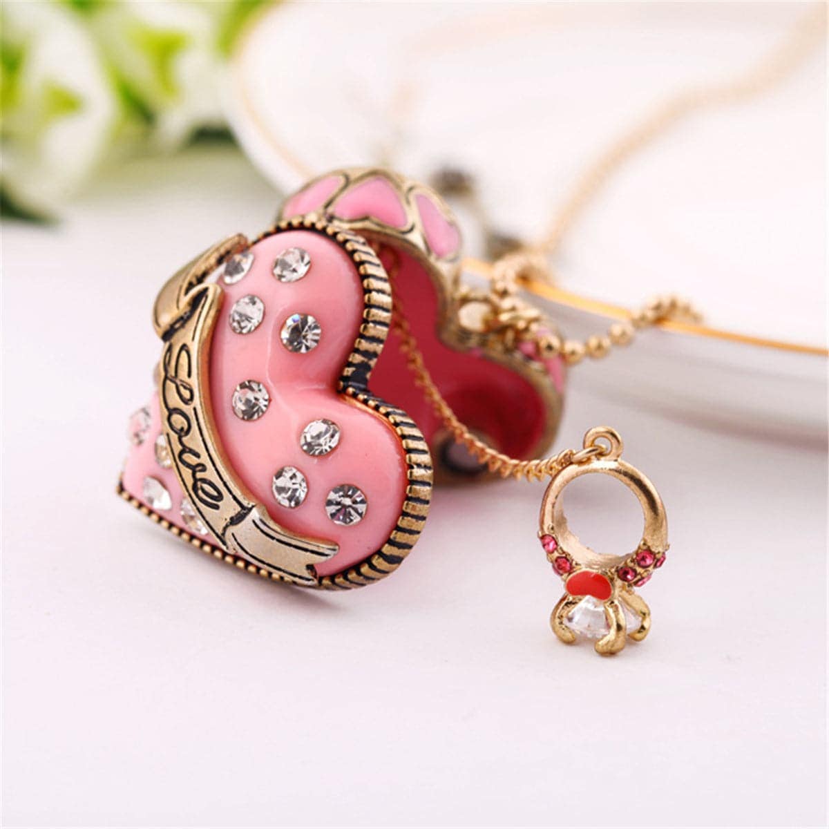 Cubic Zirconia & Goldtone 'Love' Heart Locket