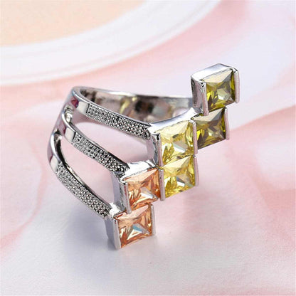 Green Crystal & Silvertone Princess-Cut Ring