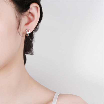 Cubic Zirconia & Silvertone Vachette Clasp Huggie Earrings