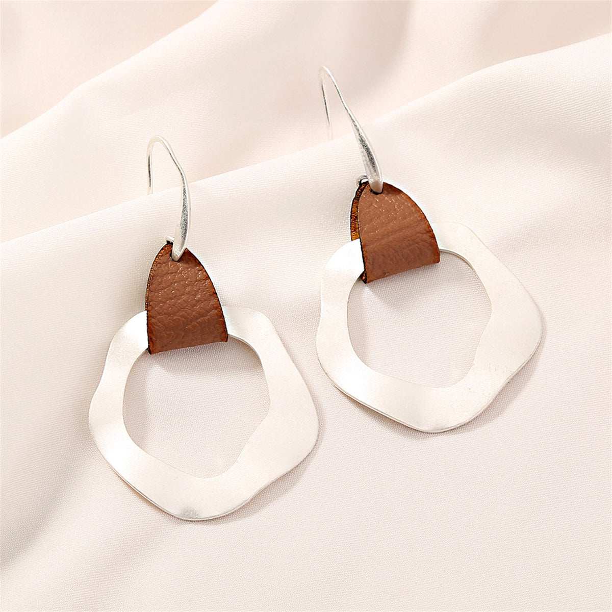Brown Polyurethane & Silvertone Drop Earrings
