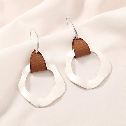 Brown Polyurethane & Silvertone Drop Earrings
