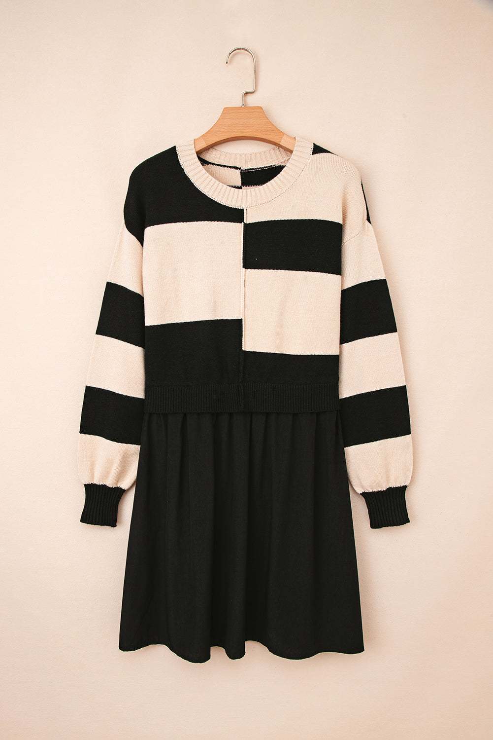 Sofia Waist Splicing Hem Sweater - Black Stripe / M - 8/10
