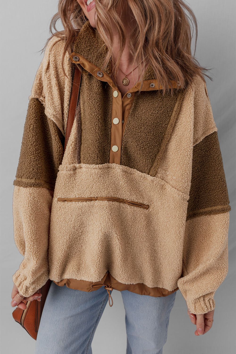 Threaded Pear Adaline Patchwork Half Sherpa Sweatshirt