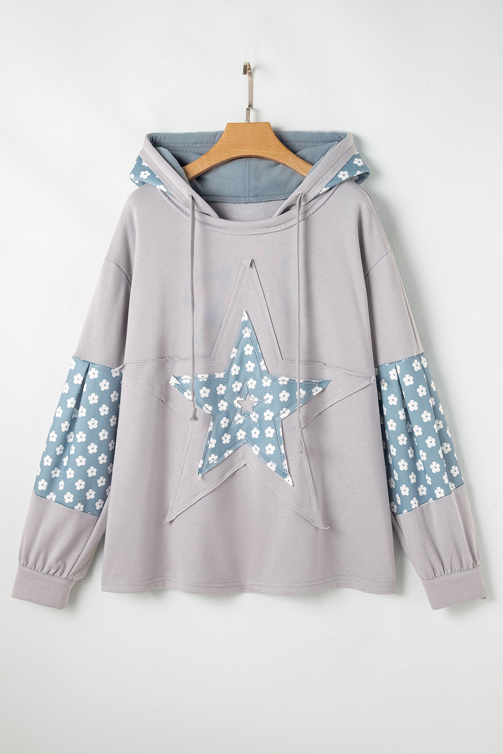 Hallie Star Pattern Drawstring Hoodie - Threaded Pear