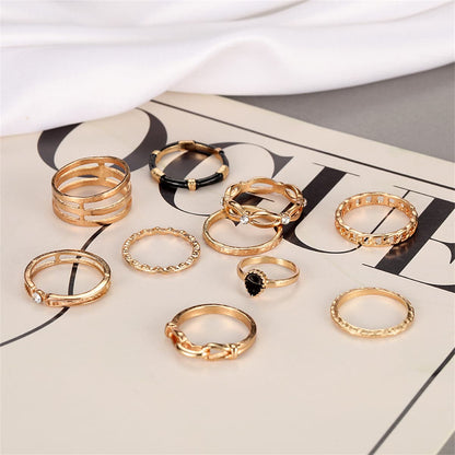 Cubic Zirconia & Enamel Goldtone Layered Ring Set