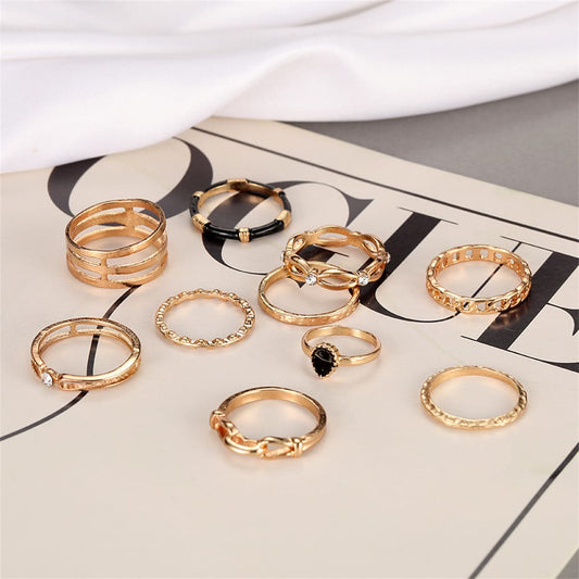 Cubic Zirconia & Enamel Goldtone Layered Ring Set