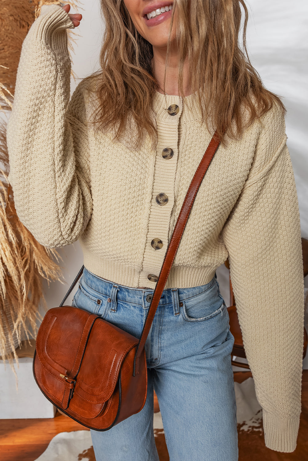 Threaded Pear Sofia Front Cropped Cardigan Sweater