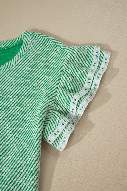 Threaded Pear Elisabeth Ruffled Short Sleeve Blouse