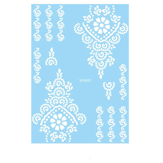 White Lace Heart Flower Temporary Tattoo Sheet - 5 Pcs