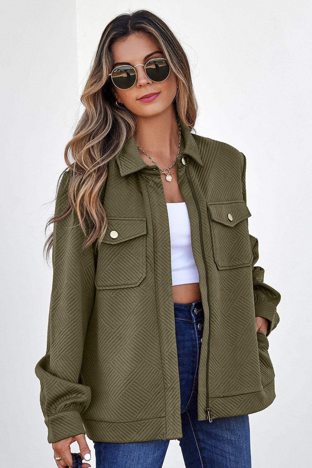Threaded Pear Remi Zip Up Flap Shirt