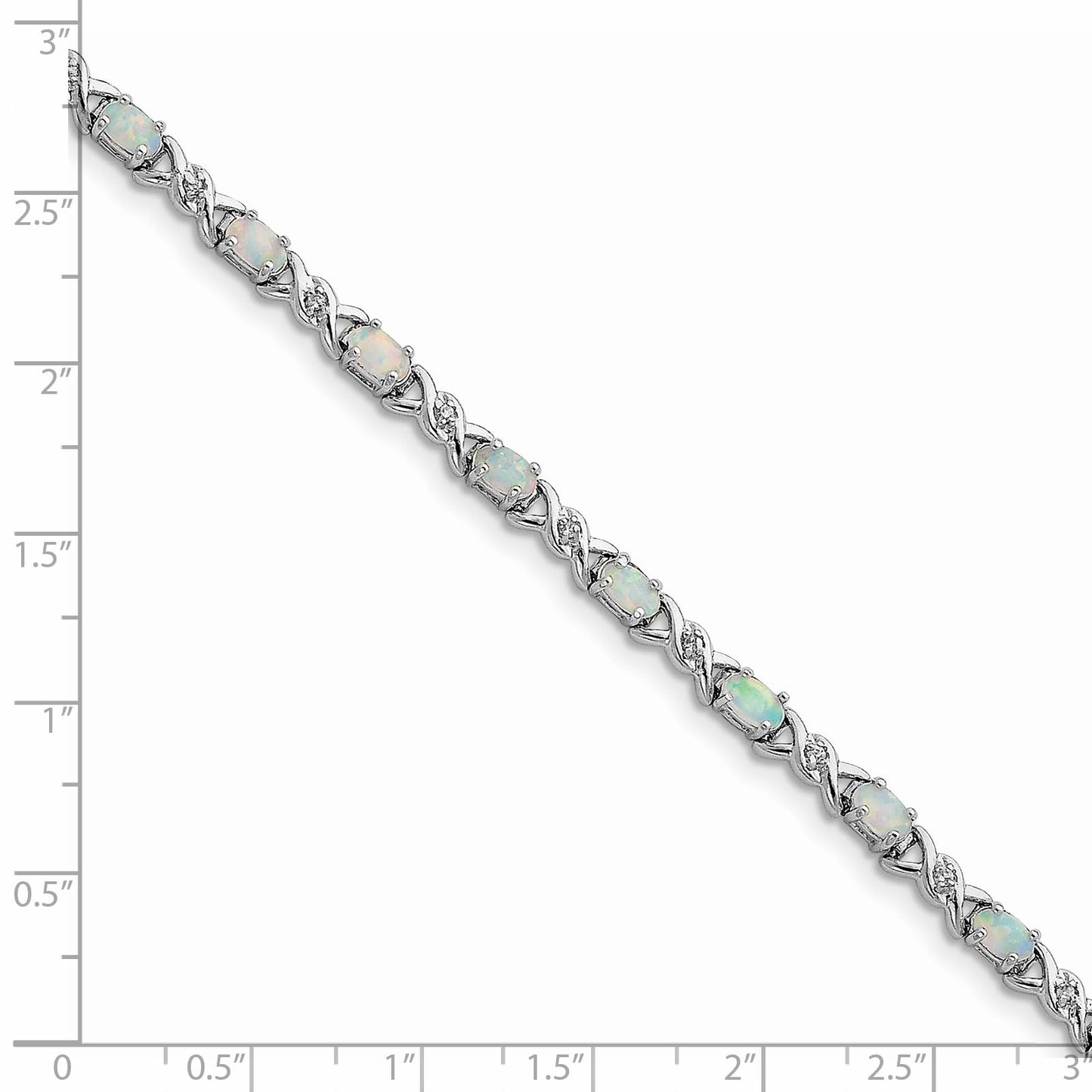 Oval White Created Opal & Diamond Prong Sterling Silver Infinity Link Bracelet