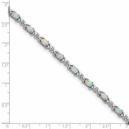 Oval White Created Opal & Diamond Prong Sterling Silver Infinity Link Bracelet
