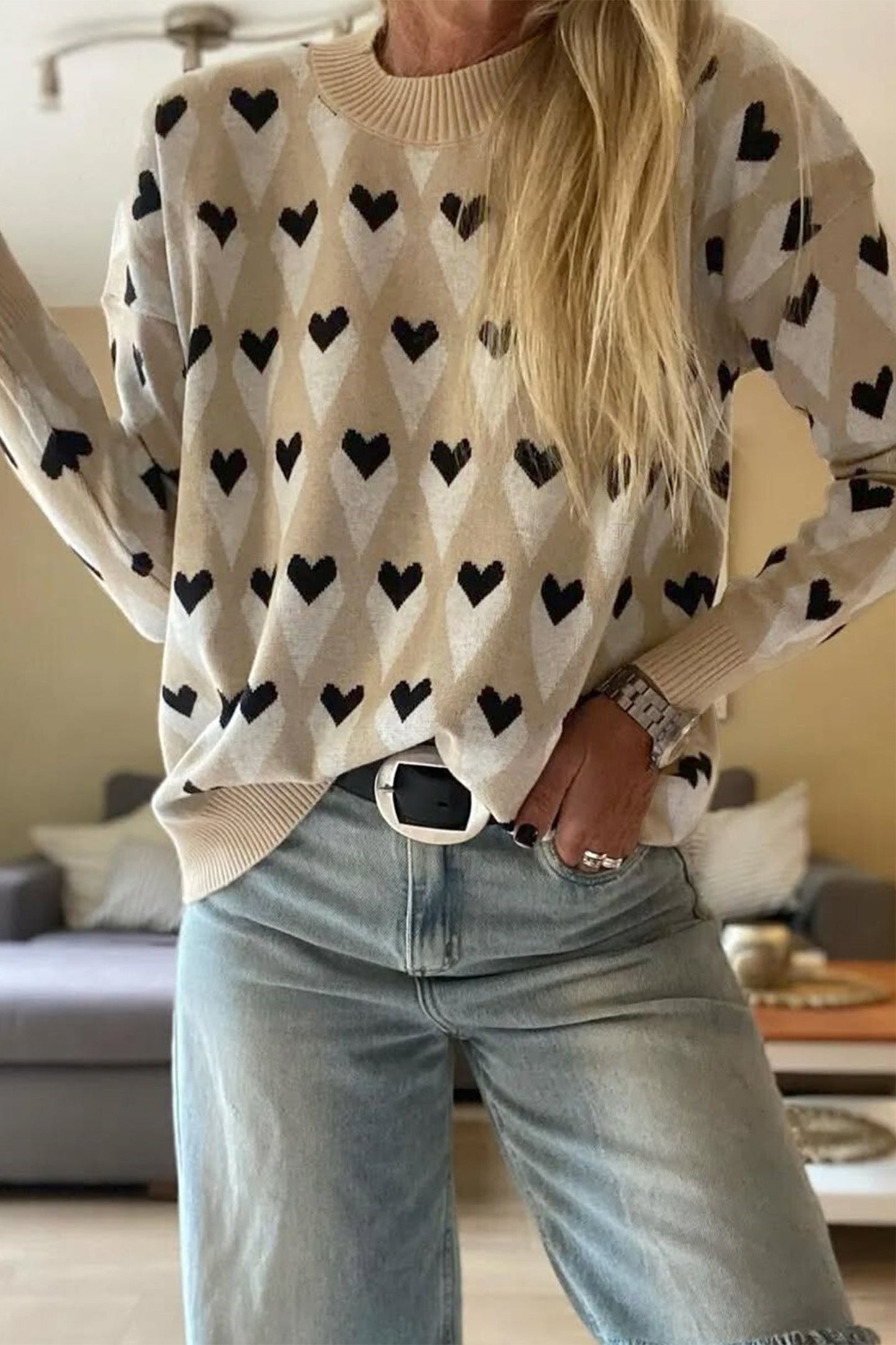 Threaded Pear Aspyn Ribbed Trim Loose Sweater