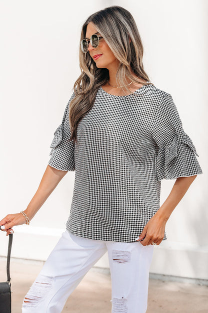 Threaded Pear Carolina Ruffled Half Sleeve Blouse