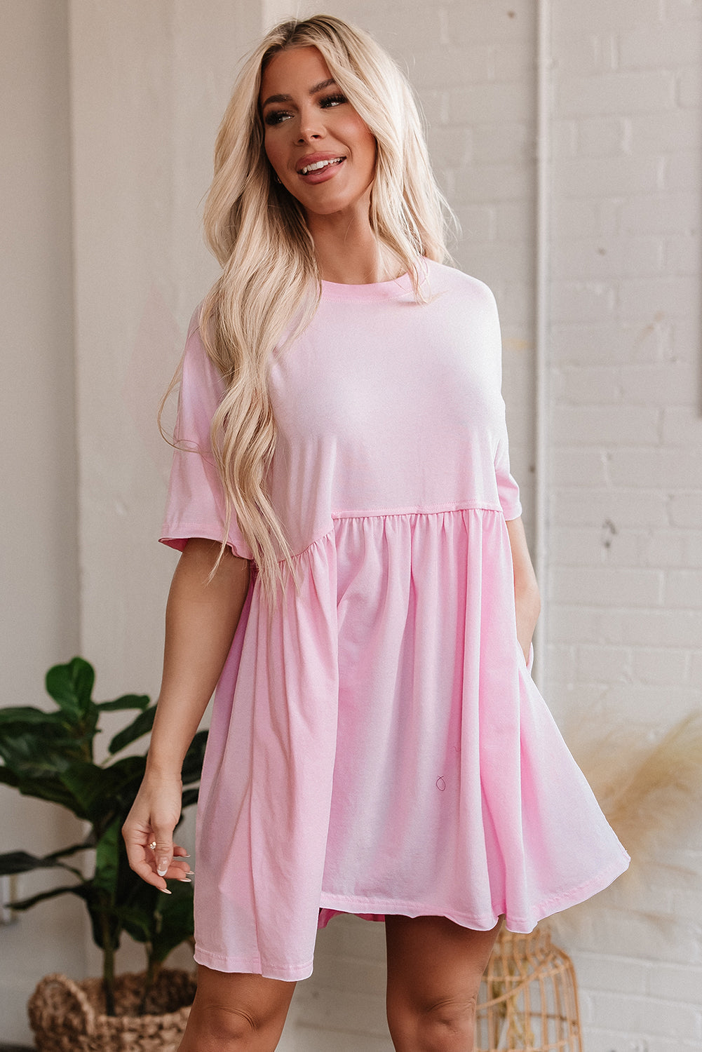 Threaded Pear Estella Pocketed Raw Edge Babydoll Dress