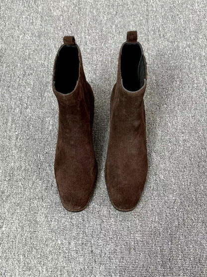 Women’s Retro Square-Toe Mid-Heel Chunky Leather Boots