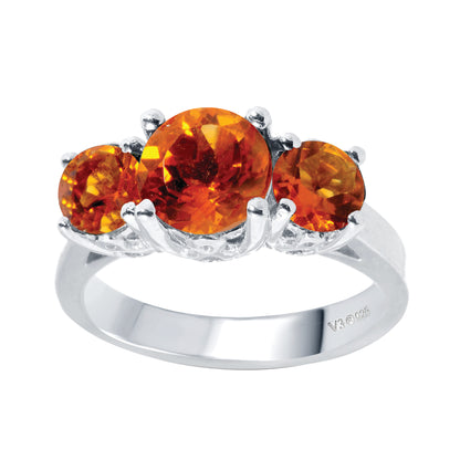 Sterling Silver Round 2.00 Cttw Natural Citrine Three Stone Ring