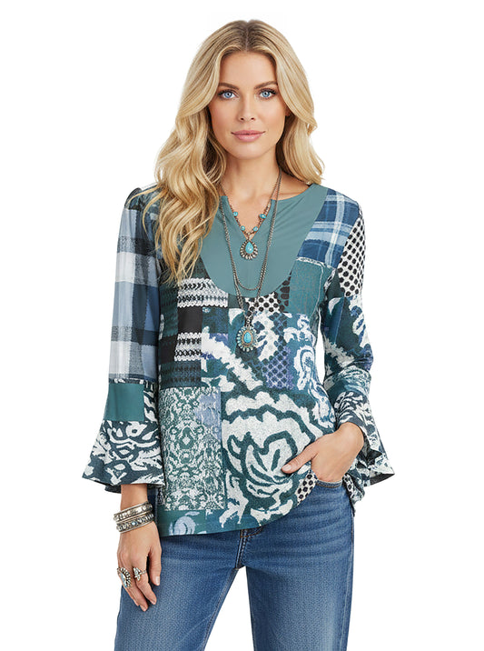 Blue Teal Patchwork Print-
