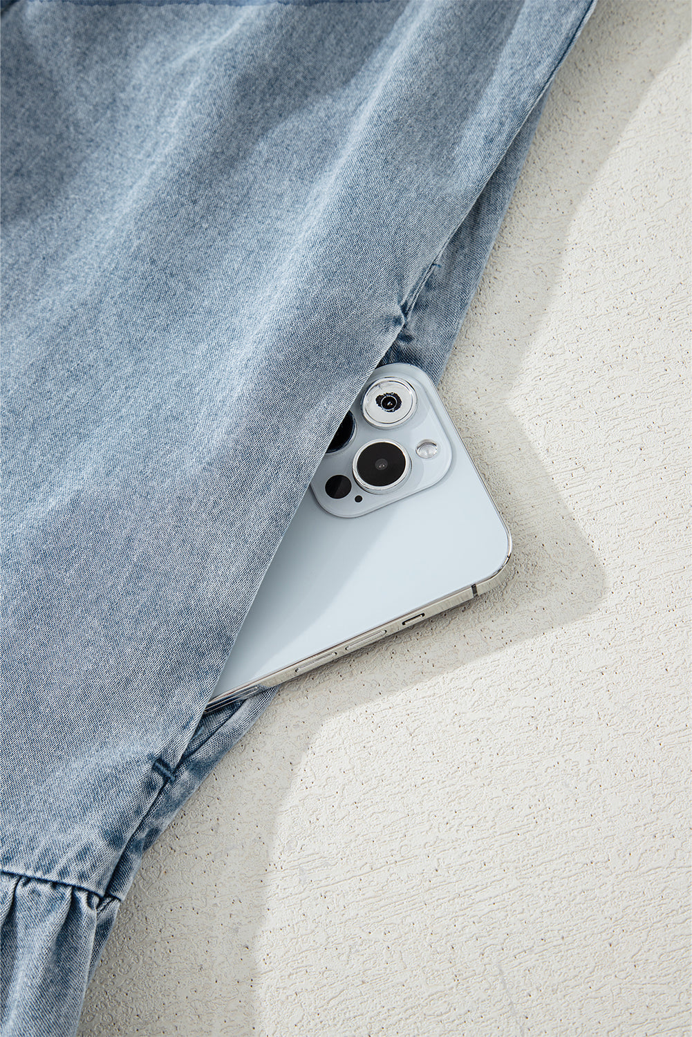 Threaded Pear Clare Sleeveless Ruffled Chambray Dress